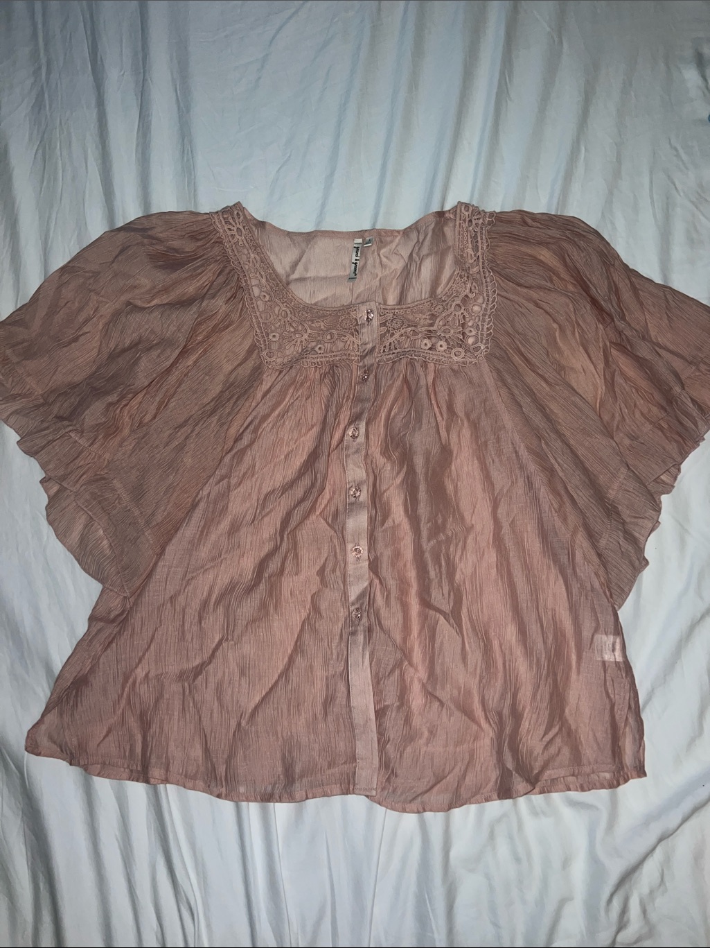 Boho Flutter Sleeve Blouse In Dusty Rose